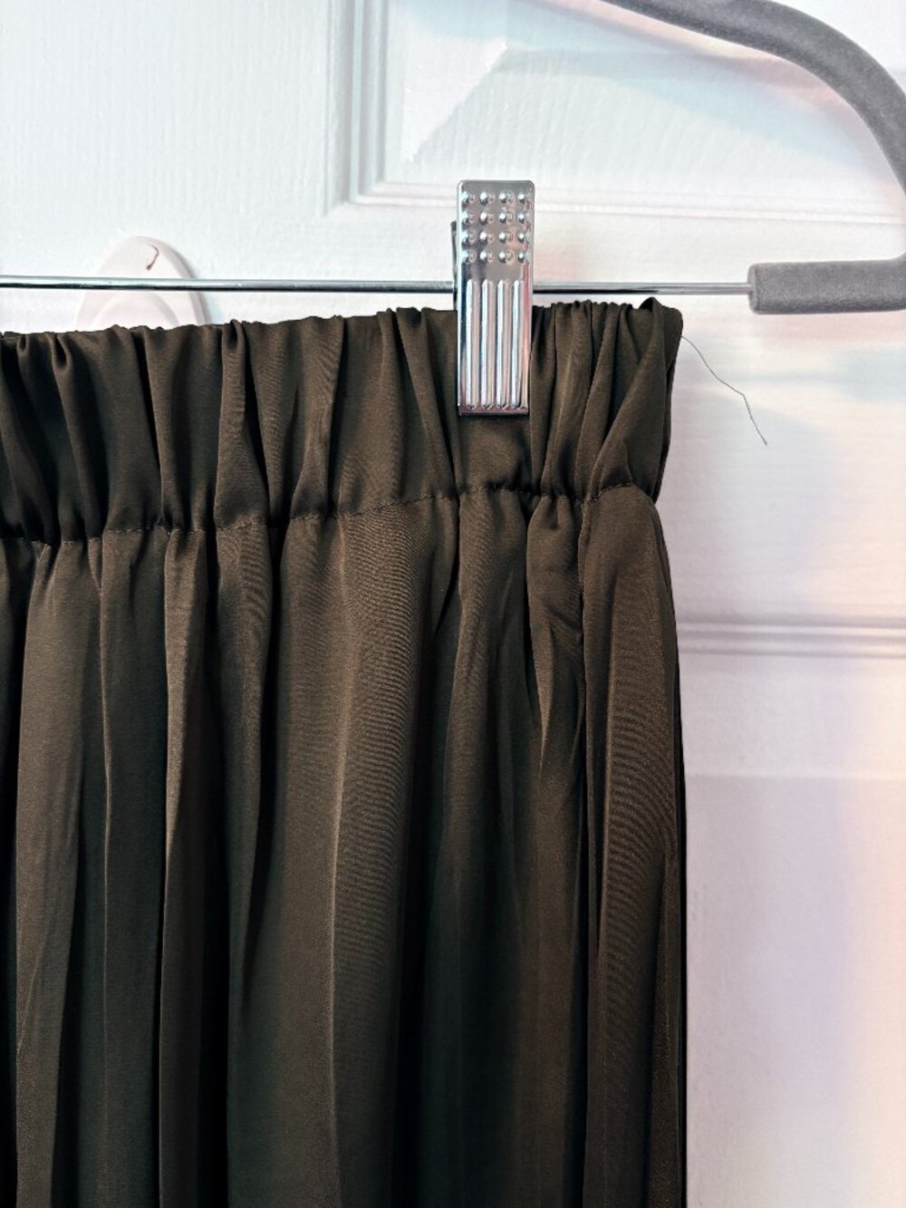 Olive green satin maxi skirt